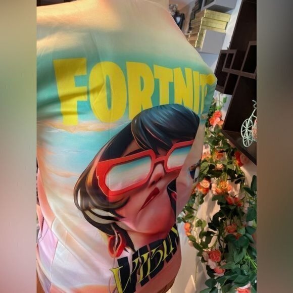 FORNITE Theme Vibin Tie Dyed Pullover Hoodie Fashion Sweatshirt M Junior RefJ026 - Picture 7 of 11